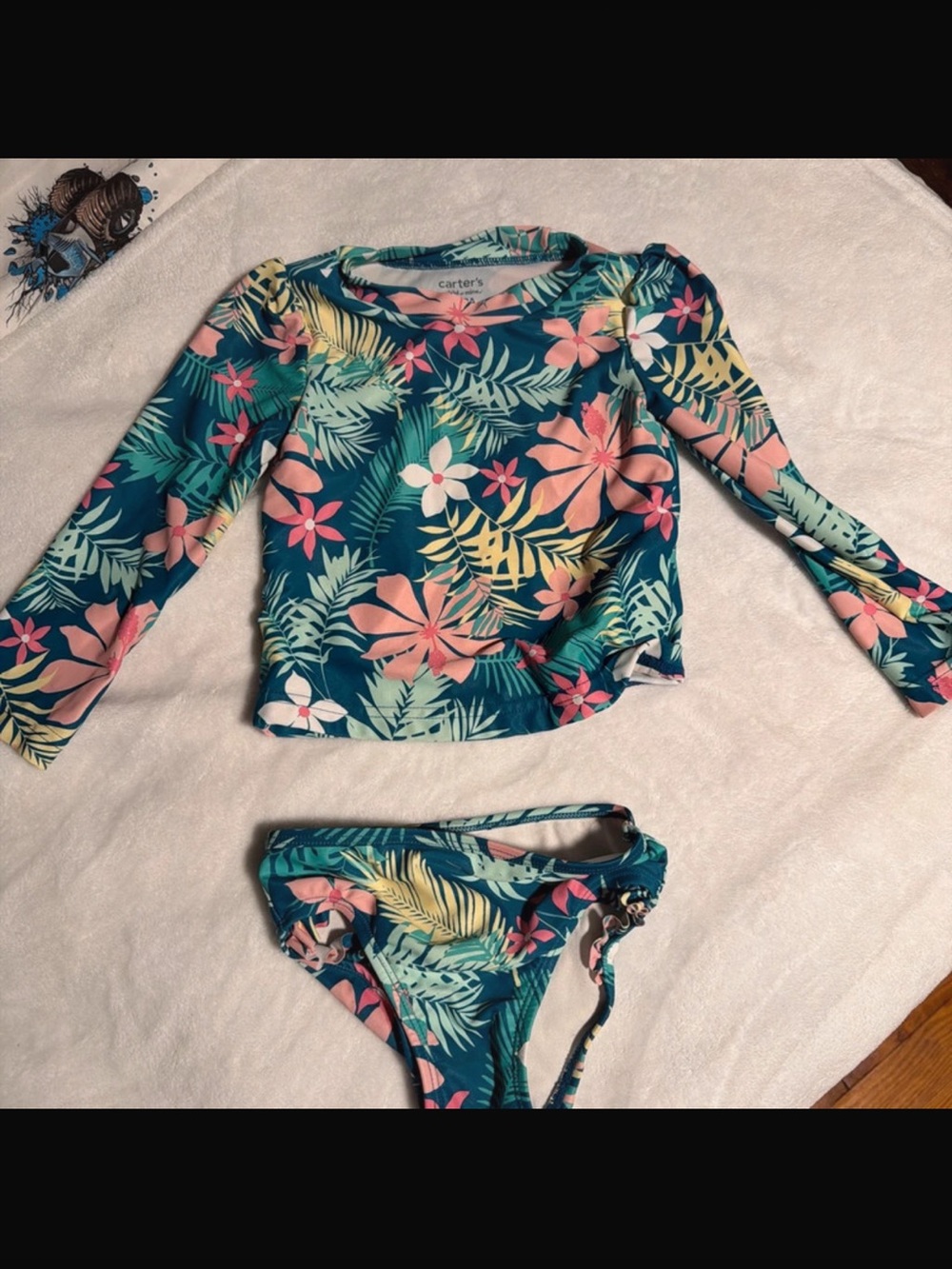 Carter's Teal Tropical Floral Long-Sleeve Rashguard Swim Set